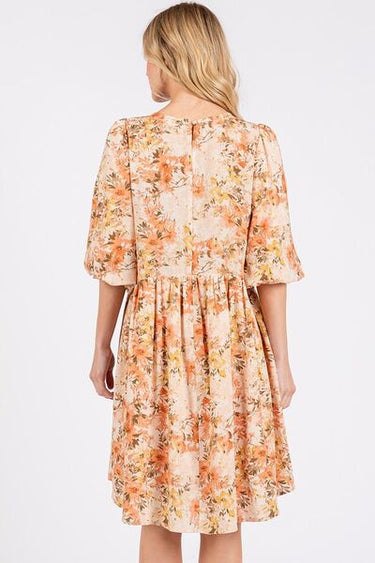 Flower Linen Blend Mini Dress